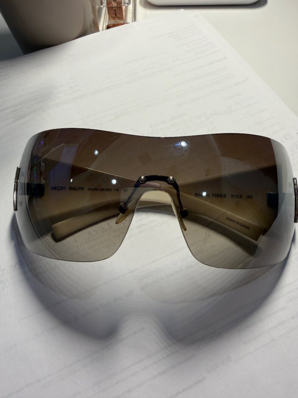 Ralph Lauren Shield Sunglasses Y2K Rimless Silver Gradient Wraparound Vintage